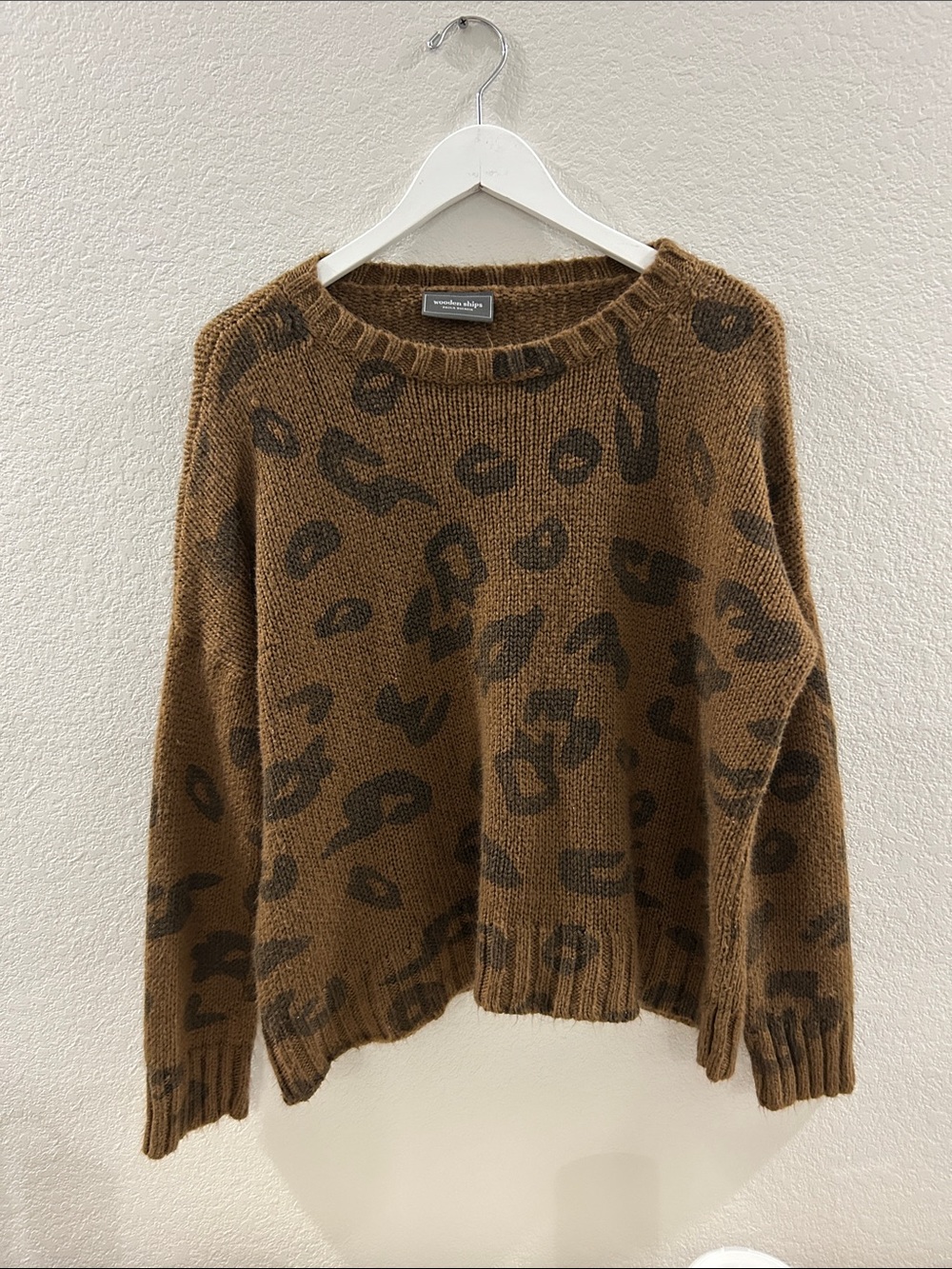 Wooden Ships Leopard Print Crewneck Wool Blend Sweater